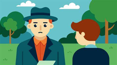 A detective engages in conversation with a witness sitting on a park bench.