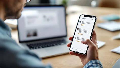 A business owner checking alerts for their business on a smartphone.