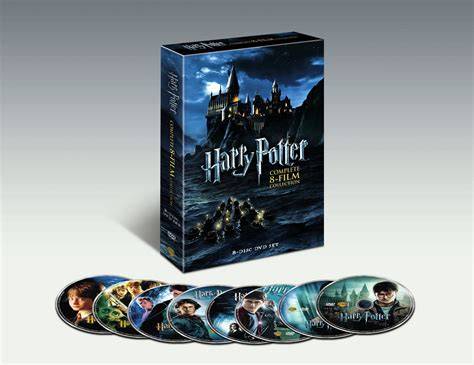 A collection of Harry Potter films on DVD.
