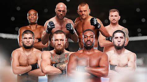 A group of UFC fighters displayed on a ranking board showing their positions.