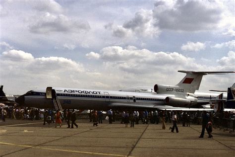 A Tupolev Tu-154 performing at a Soviet airshow in the 1970s.