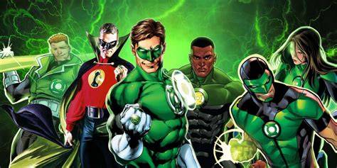 Green Lanterns engaged in an epic battle against villains in space.