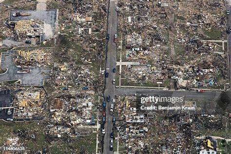 A street with several houses completely destroyed by the tornado in Joplin.