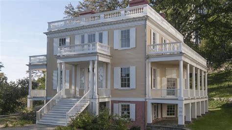 Close-up of the Federal-style architectural features of Hamilton House, including the facade and windows.