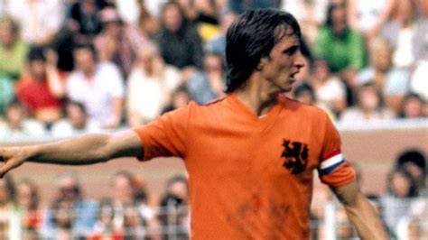 Johan Cruyff in action during a match for the Netherlands national football team.