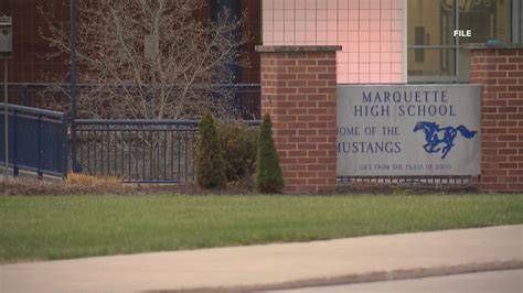 Students studying together for the SAT in a classroom at Marquette High School.