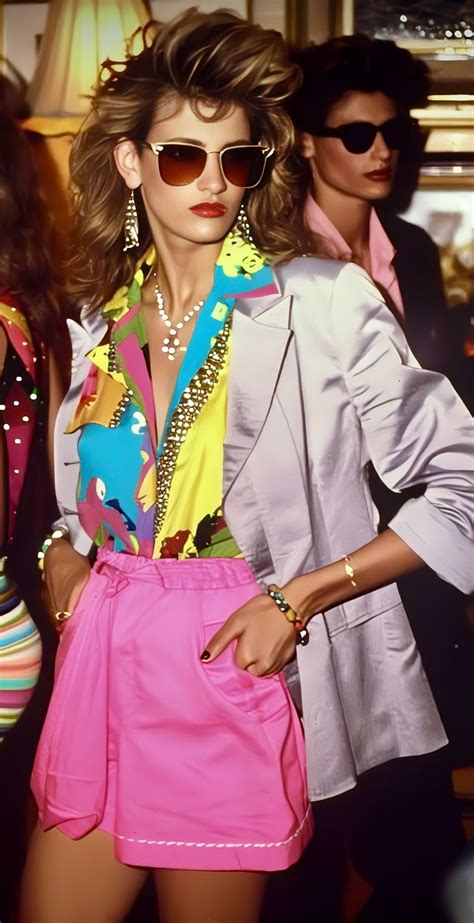 A close-up shot of vibrant and edgy clothing styles from the 1980s.