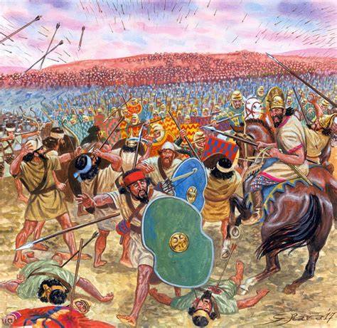 Persian soldiers advancing towards the Roman lines.
