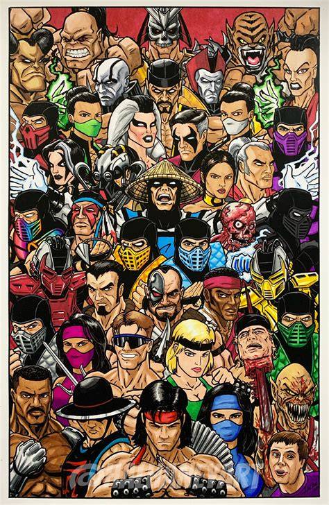 Creative fan art depicting various Mortal Kombat fatalities.